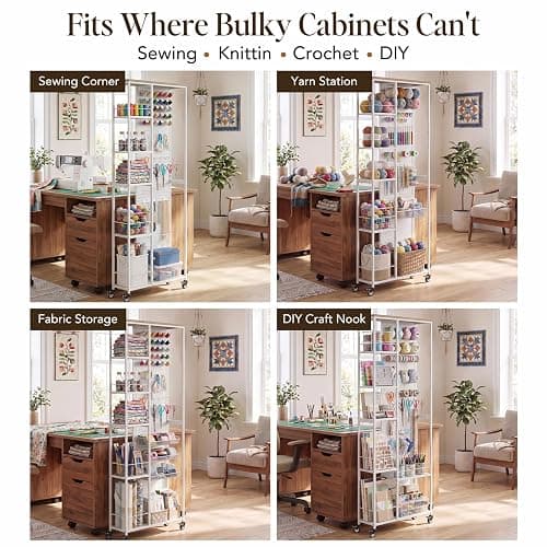 Craft Storage Cart with Dual-Sided Pegboard,5-Tier Shelves Craft Room Storage and Organization,Craft cart Lockable Wheels, Rolling Organizer for Craft Room, Art Supplies,Small Spaces (White, 68.7" H) thumbnail 9