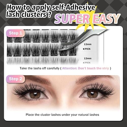 WONSIS Self Adhesive Eyelashes, 156 Pcs Self Adhesive Eyelash Clusters, No Glue Needed, Invisible 2-Strip Tape - Longer Lasting, No Sticky Residue Pre Glued Eyelashes (Volume-Mixed) thumbnail 6