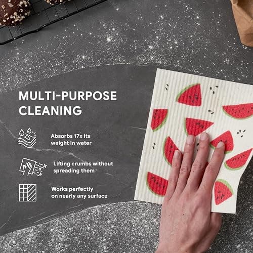 RECYCO Swedish Dishcloths for Kitchen | 6 Pack Tropical Fruit Washable Dish Rags | Cellulose Reusable Cleaning Paper Towels | Absorbent Counter Dish Cloth Sponge Kitchen Wipes, 8" L x 7" W thumbnail 5