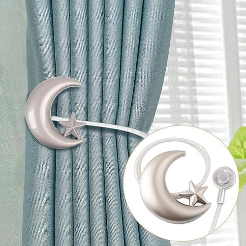 Curtain Tiebacks, 2 Pack Magnetic Curtain Tiebacks Star Moon Curtain tie Back Curtain holdbacks Magnetic Curtain Clips Curtain tie Backs Curtain Clips Holder for Window Draperies Hold Curtains Drape thumbnail 8