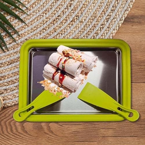 At-Home Rolled Ice Cream Maker Kit, Rolled Ice Cream Tray, Instant Freeze Plate with 2 Scrapers, DIY Stainless Steel Rolled Ice Cream Tray for Making Rolled Ice Cream, Yogurt & Sorbet (Pink) thumbnail 4