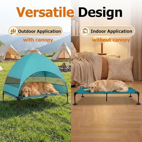 Elevated Dog Bed with UV-Proof Canopy, Outdoor Dog Tent with Powerful Adjustable Feet, Portable Pet Cot with Wider Shade, Raised Cooling Bed for Camping, Patio, Beach, Poolside thumbnail 6