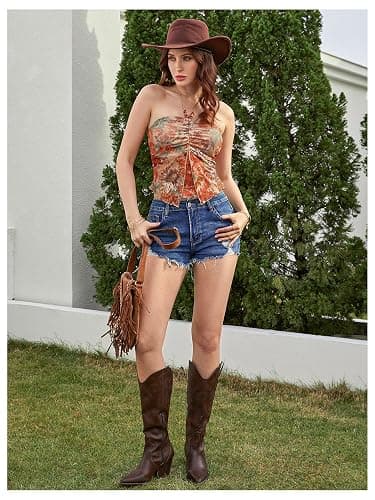BEAUDRM Women's Y2k Hippie Vintage Boho Tops Gothic Mesh Tie Back Halter Going Out Top Western Fairy 2000s Clothing thumbnail 5
