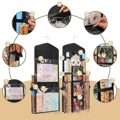 EXLIFBAG Wrapping Paper Storage, Gift Wrap Organizer Holder Double-Sided Hanging Gift Bag Storage Organizer thumbnail 5