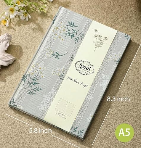 ipoul Floral Journal for women, Floret Printed Fabric Cloth Hardcover, A5, 200 Pages, 6x8 Medium Ruled Notebook, Similar Embroidered Linen Journal, Lay Flat Church Notes Notebook, Beige thumbnail 3