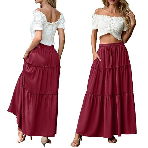 Lepunuo Womens Casual Boho High Waisted Flowy Maxi Skirts Trendy Floral Cute Long Skirts with Pockets thumbnail 4