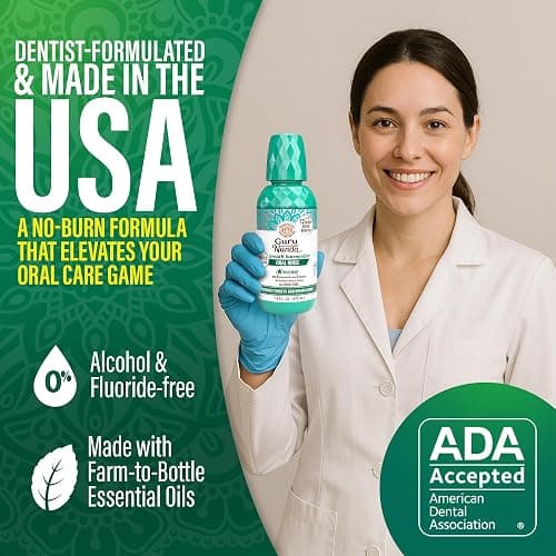 GuruNanda Fresh Breath Mouthwash, ADA-Accepted, Alcohol & Fluoride-Free, Sodium Chlorite, Essential Oils & Vitamins, 12-Hrs Fresh Breath, Wild Mint, 16 oz - 2 Pack thumbnail 2