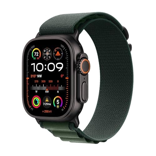 Apple Watch Ultra 2 [GPS + Cellular 49mm] Smartwatch, Sport Watch with Black Titanium Case with Dark Green Alpine Loop - M. Fitness Tracker, Precision GPS, Action Button, Carbon Neutral - Image 1