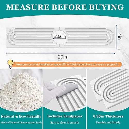 MAGKOTA Stone Faucet Mat for Kitchen Sink - Quick Dry Diatomite Sink Splash Guard, Prevents Moisture Buildup & Water Stains, Water Absorbing Stone Tray for Bathroom Countertop (White, 20" x 4") thumbnail 2