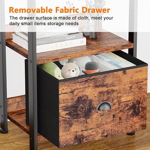 Furologee 5 Tier Bookshelf with Drawer, Tall Narrow Bookcase with Shelves, Wood and Metal Bookshelves Storage Organizer, Industrial Display Standing Shelf Unit for Bedroom, Living Room, Rustic Brown thumbnail 5
