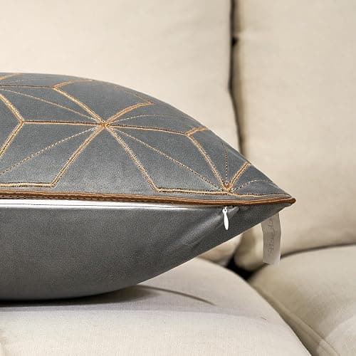 Aeckself Gray Gold Velvet Lumbar Throw Pillow Cover 12 x 20 Inch, Embroidery Rectangle Modern Plaid Accent Pillow Cover with Stitched Edge Decorative Oblong Cushion Case for Couch Living Room Bedroom thumbnail 4