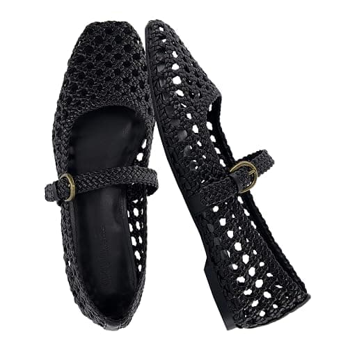 CUSHIONAIRE Weston Hand Woven Mary Jane Flats for Women, Comfortable Dressy Ballet Flats with Braided Adjustable Buckle and Memory Foam Cushioning - Image 1