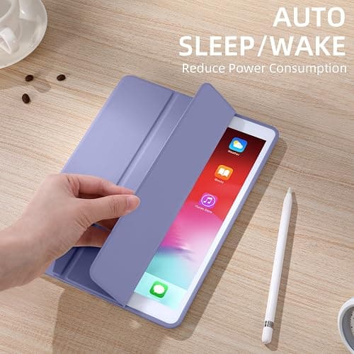 Akkerds Case Compatible with iPad 10.2 Inch 2021/2020/2019, for iPad 9th/8th/7th Generation Case with Pencil Holder, Protective with Soft TPU Back, Auto Sleep/Wake Cover, Lightpurple thumbnail 8