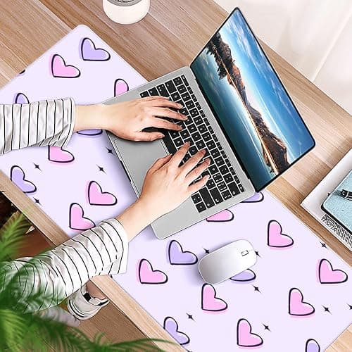 FCZ Large Gaming Mouse Pad 35.4''x15.7'' Pink Purple Love Hearts Extended Non-Slip Soft Rubber Mousepad Desk Mat for Desktop Office Stitched Edges Waterproof Keyboard Mat for Computer Laptop thumbnail 5