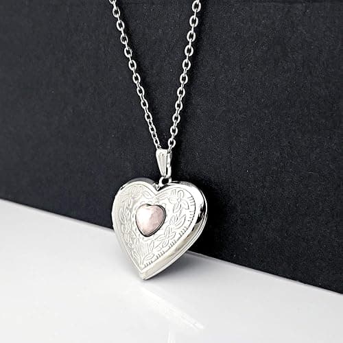 Birthstones Locket Necklace that Holds Pictures Love Heart Photo Locket Crystals Necklace Pendant Birthday Gifts thumbnail 3