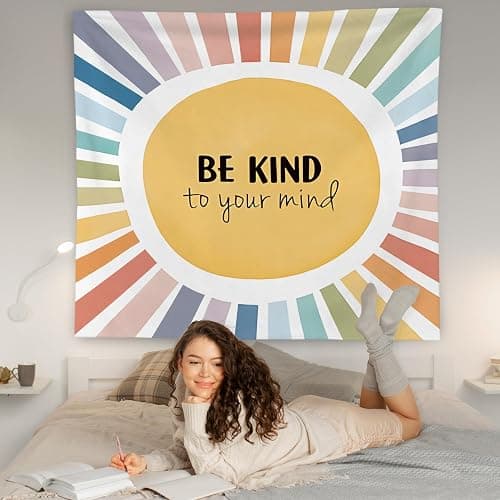WNAGT Boho Colorful Sunshine Be Kind to Mind Inspirational Tapestry Wall Hanging, Motivational Mental Health Wall Blanket Decor for Counseling Office Therapy Office Bedroom Living Room, 50x60 Inch thumbnail 3