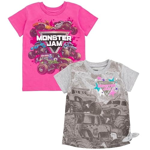Monster Jam Girls 2 Pack T-Shirts Toddler to Big Kid Grave Digger El Toro Loco Whiplash Monster Mutt Dalmatian Megalodon - Image 1