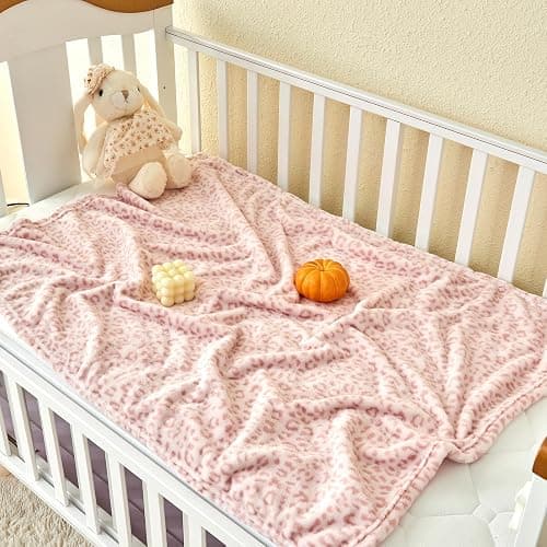 Yurhap Leopard Print Baby Blanket Fleece Baby Blankets for Girls, Ultra Soft Cozy Fluffy Infant Toddler Newborn Receiving Blankets for Crib Stroller, 30"x40", Light Pink thumbnail 2