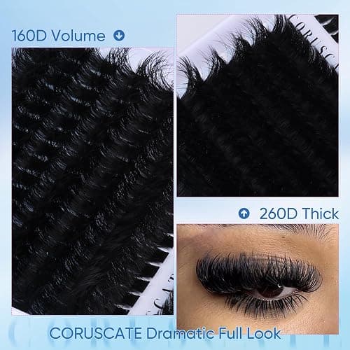 CORUSCATE Eyelash Clusters, Volume Thick Strip Mink 160D+260D Lashes Cluster, Dramatic Full Salon Look Eyelash, 12-24mm Long Lash Extension thumbnail 5
