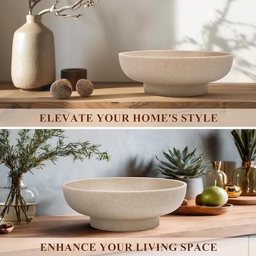 YMXYJM Large Decorative Bowl, Modern Handicraft Resin Bowls for Home Decor, Decorative Fruit Bowl for Kitchen Counter, Stylish Key Bowl for Entry Table, Artificial Stone Resin Beige - Beige thumbnail 7