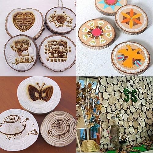 Unfinished Natural with Tree Bark Wood Slices 10 Pcs 4.2-4.7 inch Disc Coasters Wood Coaster Pieces Craft Wood kit Circles Crafts Christmas Ornaments DIY Crafts with Bark for Crafts Rustic Wedding thumbnail 5