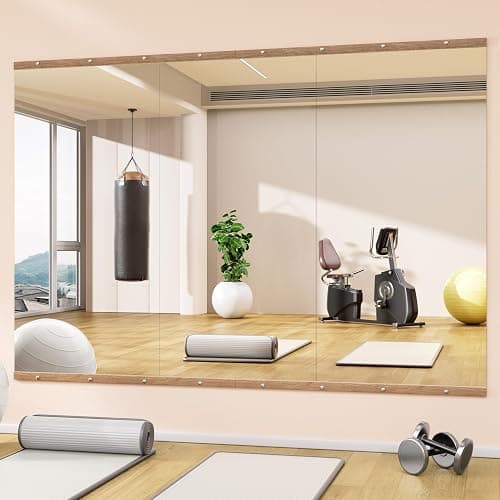 Hasipu 3Pcs 48''x24'' Home Gym Mirror Large Full Length Wall Mounted Full Body Mirror for Yoga Dance Fitness Exercise Studio Bedroom Garage, Frameless Tempered Glass Workout Mirrors Walnut Rectangular - Image 1