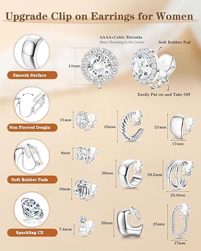 FIBO STEEL 10 Pairs Clip On Earrings for Women Non Pierced Ears CZ Pearl Knot Twist Chunky Hoop and Studs Earring Set Ear Clips Jewelry 14K Gold Plated thumbnail 2
