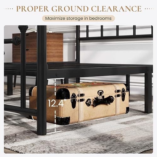 SHA CERLIN 14'' Queen Size Metal Platform Bed Frame/Victorian Headboard and Footboard/Steel Slats Mattress Foundation for Storage/No Box Spring Needed/Noise Free/Black thumbnail 5