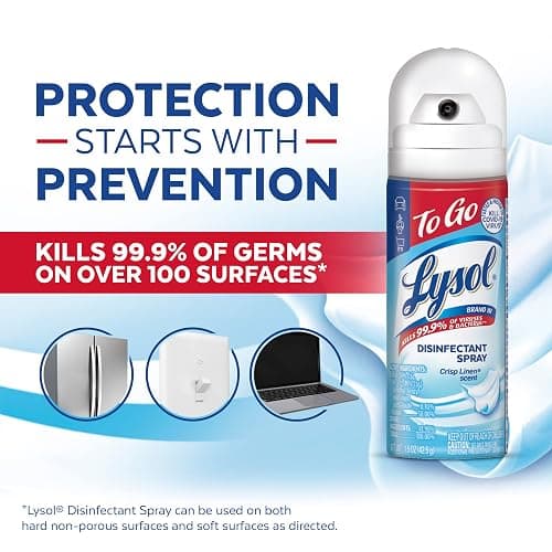 Lysol To Go Disinfectant Spray, Travel Size Sanitizing, For On-the-Go Disinfecting and Deodorizing, Crisp Linen, 1.5 Fl. Oz (Pack of 4) thumbnail 3