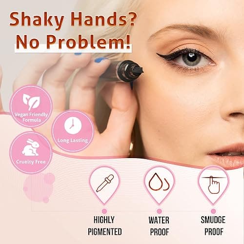 The Flick Stick Winged Eyeliner Stamp For Quick and Easy Cat Eye Makeup, SmudgeProof & Waterpoof Eye Liner Cat Eye Stencil Makeup Tool, Wingliner, Liquid Eyeliner Pens (10mm Classic, Midnight Black) thumbnail 3