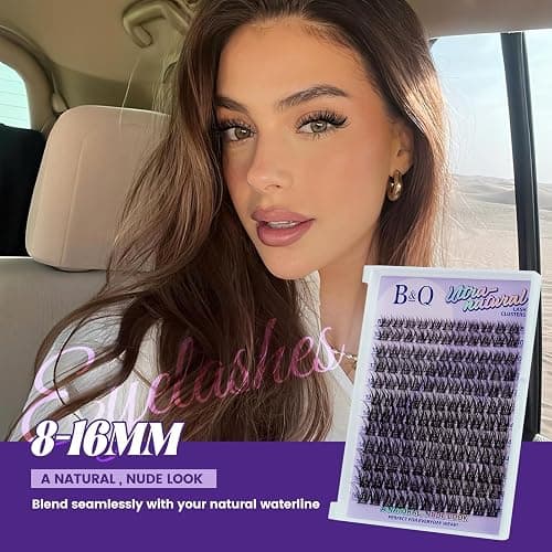 B&Q Wispy Lash Clusters Kit, Natural 01, Individual False Eyelashes Extension Set, Undetectable Natural Look for Effortless Day-to-Night Beauty, from Office Elegance to Date Night Glamour(8-16mix) thumbnail 6