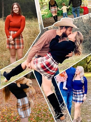 WIFFGO Womens Plaid Skirt 2025 Fall Dress Winter High Waisted Mini Wool Bodycon Pencil A line Dresses Outifts thumbnail 5