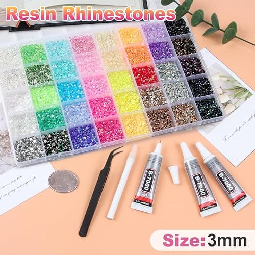 50000Pcs 40 Colors Resin Jelly Rhinestones for Bedazzling, 3mm Multicolor Flatback Gems for Crafting, Bedazzler Kit with 3Pcs 10ml B7000 Glue for Clothes Book Shoes Nails Art Makeup thumbnail 2