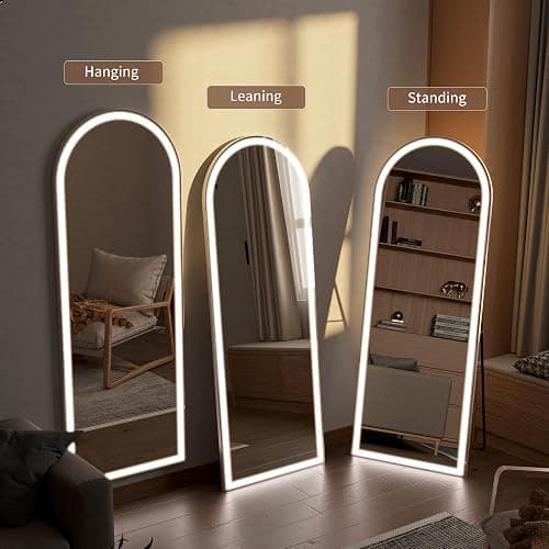 Arched Full Length Mirror with LED Lights, 60"x16" LED Floor Mirror with Stand, Body Floor Mirrors with Dimming & 3 Color Lighting, Wall Mounted LED Mirrors for Bedroom, Dressing Room, Cloakroom thumbnail 5