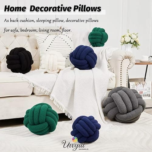 Uvvyui Knot Pillow Ball, Soft Home Decorative Pillows, Round Throw Pillow, Handmade Knotted Plush Pillow, Round Boucle Pillow Cushion (8.6 Inches Black) thumbnail 5