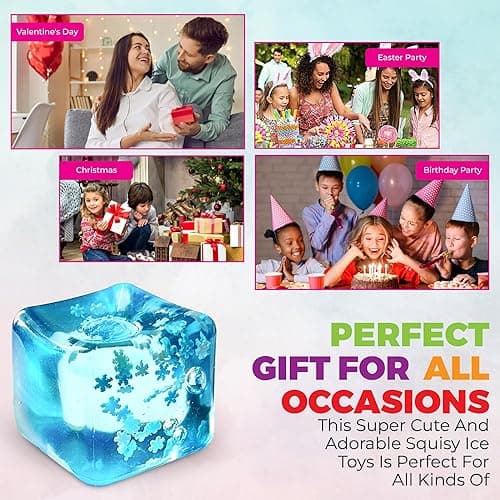 Stress Balls Ice Cube with Snowflakes Inside for Your Best Mellow and Chill, Snow Pieces Silent Nice Square Shape Anxiety Sensory Squishy Fidget Toy Slow Rise, Classroom Prizes, Calming Kids Adults thumbnail 6
