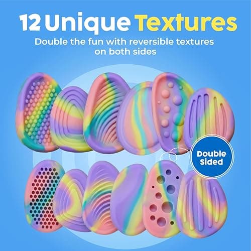 BUNMO Fidget Toys - Fidget Stones Sensory Toys – 6pk Pastel | Silicone Worry Stones for Kids Ages 3+ | Portable, Textured, Quiet Sensory Stones for Hands-On Play thumbnail 2