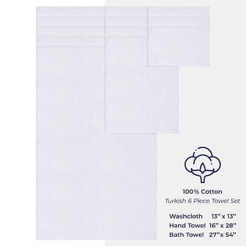 American Soft Linen Luxury 6 Piece Towel Set, 2 Bath Towels 2 Hand Towel 2 Washcloths, 600 GSM 100% Cotton Turkish Towels for Bathroom, White Towel Sets thumbnail 4