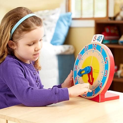 Melissa & Doug Turn & Tell Wooden Clock - Educational Toy with 12+ Reversible Time Cards thumbnail 2