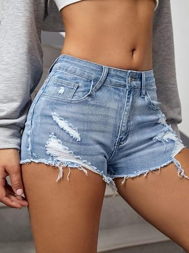 Verdusa Women's Ripped Distressed Skinny Denim Shorts thumbnail 3