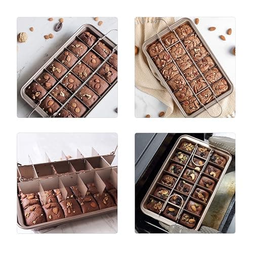Brownie Pan with Dividers, Non Stick Brownie Baking Pan, 18 Pre-slice Carbon Steel Bakeware Tray with Grips for Oven Baking Bread, Square Mold Tray for Baking Cake Biscuit Muffin, 12X8X2'' thumbnail 4