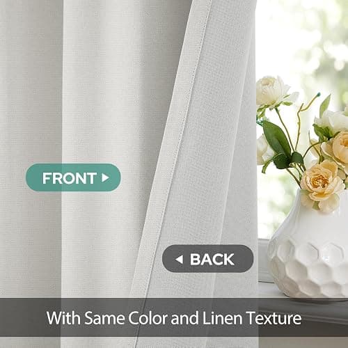 HOMEIDEAS 100% Ivory Cream Linen Blackout Curtains for Bedroom, 52 x 84 Inch Length 2 Panels Faux Linen Thermal Insulated Black Out Grommet Window Drapes for Living Room thumbnail 7