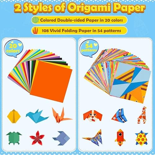 308 Sheets Origami Paper Kit for Kids Ages 5-8 8-12 with Instructional Book | Origami Projects for Beginners, DIY Art Craft Supplies for School Class Lessons, Christmas Birthday Gifts for Boys & Girls thumbnail 3