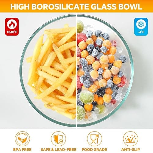 Glass Mixing Bowls with Lids Set of 5(4.78QT,2.2QT,1.7QT,1.1QT,0.85QT),Thick Glass Nesting Bowls for Kitchen Baking,Cooking Prep,Storage,Serving,Large Salad Bowls,Dishwasher Microwave Freezer Safe thumbnail 7