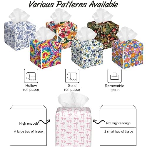 Pink Ribbon Bow Tissue Box Cover,PU Leather Tissue Box Holder Square,Modern Home Decoration for Bathroom Living Room Kitchen Office Car,5.2"×5.2"×5.2" thumbnail 3