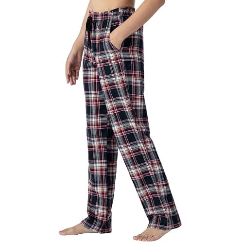 Womens Cotton Pajama Pant Plaid Lounge Bottom Home Pjs Loungewear Sleepwear | Cotton Beathable Comfy Fabric,Adjustable Drawstring Waistband Waist,Two Side Pocket,Open Wide Leg Plaid Pjs Lounge Pant thumbnail 3