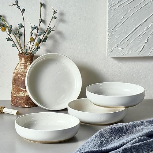 Gencywe 8.3" Pasta Bowls Set of 4, 34 oz Ceramic Salad Bowls, White Serving Plate, Wide and Shallow Bowl for for Fruits, Noodle, Dinner, Housewarming Wedding Christmas Dishwasher and Microwave Safe thumbnail 5