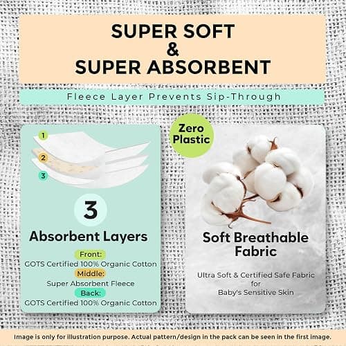 KiddyStar 5-Pack Burp Cloths – Organic Cotton, Soft, Large & Absorbent 3-Layer Towels for Newborns – Essential for Feeding & Spit-Up thumbnail 3