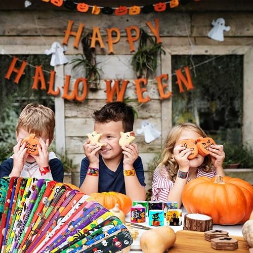 LUYI 144 PCS Halloween Slap Bracelets,Halloween Party Favors Supplies for Kids-108 Different Designs Bracelets Bulk for Halloween Decorations Treat Toys Bag Stuffers Gift for Kids Girls Boys thumbnail 7