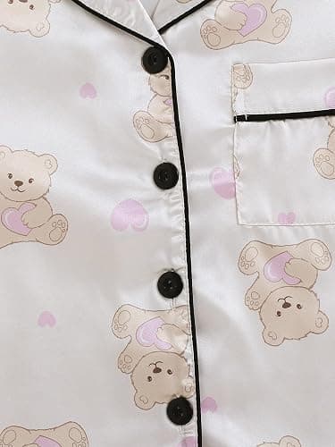 MyFav Girls Pajama Set Short Sleeve Button Down Silky Satin Girls PJS Kids Sleepwear Summer Nightwear Loungewear Set thumbnail 7